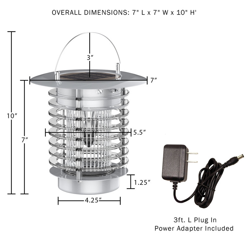 Pure Garden Silver Solar Powered LED Outdoor Bug Zapper Lantern